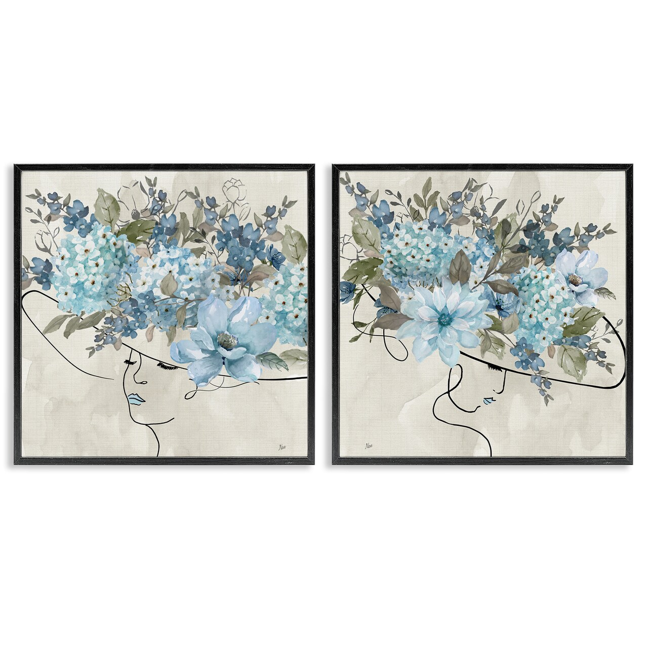 Stupell Industries Female Figure Floral Hat 2 pc Framed Giclee Wall Art Set Design by Nan
